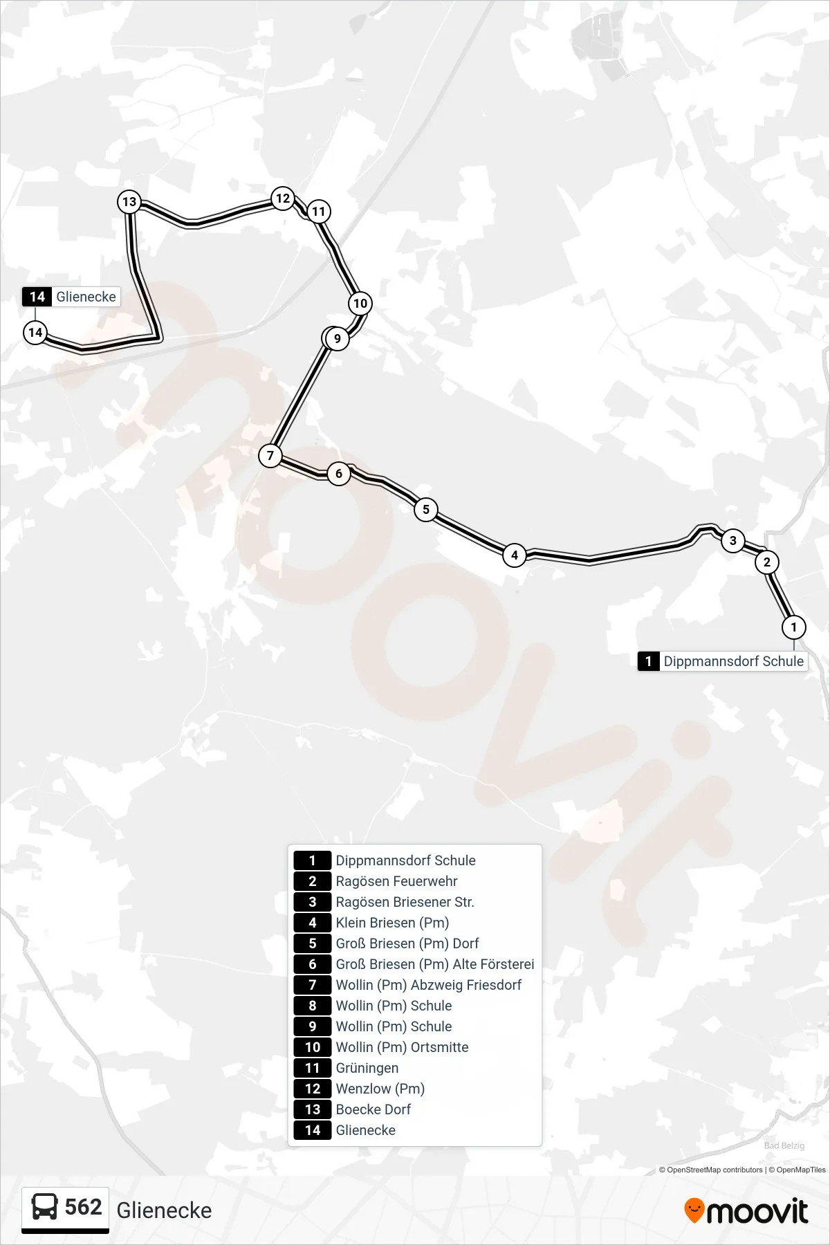 Linie 562 (Bus) Richtung Glienecke: Route und Haltestellen auf der Karte