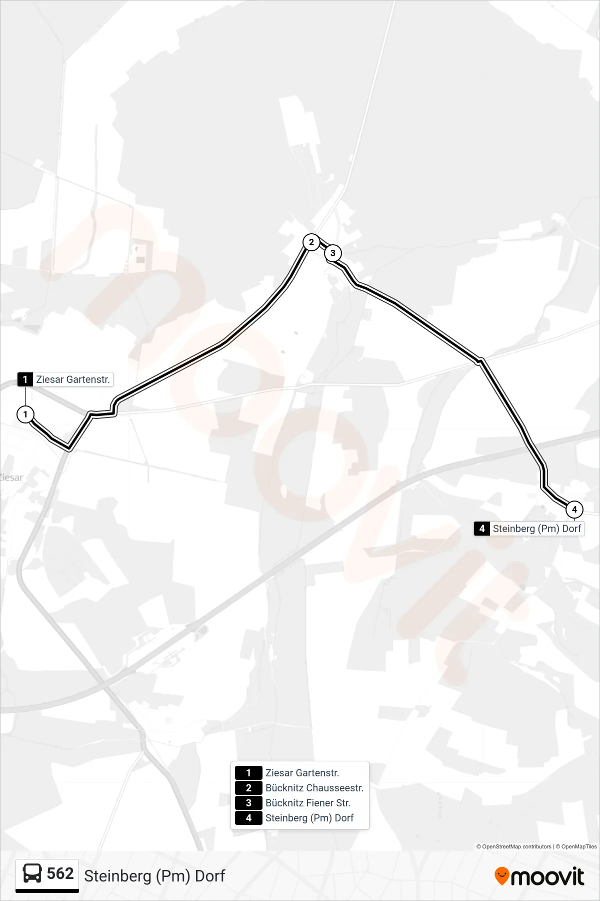 Linie 562 (Bus) Richtung Steinberg (Pm) Dorf: Route und Haltestellen auf der Karte