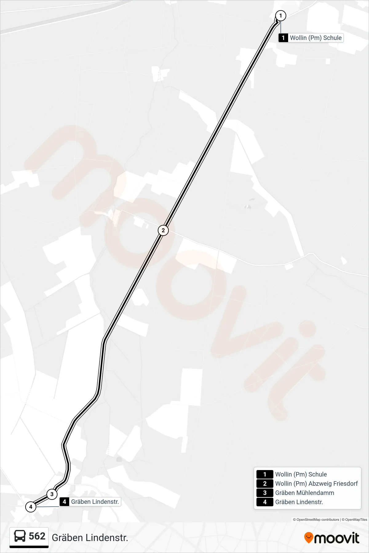 Linie 562 (Bus) Richtung Gräben Lindenstr.: Route und Haltestellen auf der Karte
