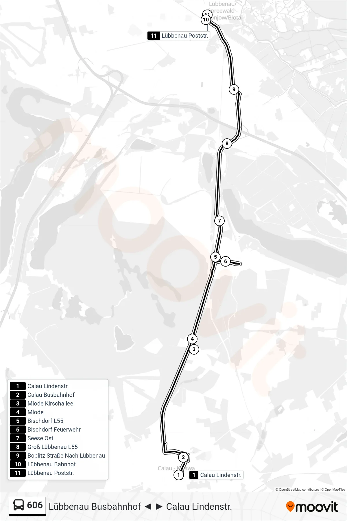 Linie 606 (Bus) Richtung Lübbenau Poststr.: Route und Haltestellen auf der Karte