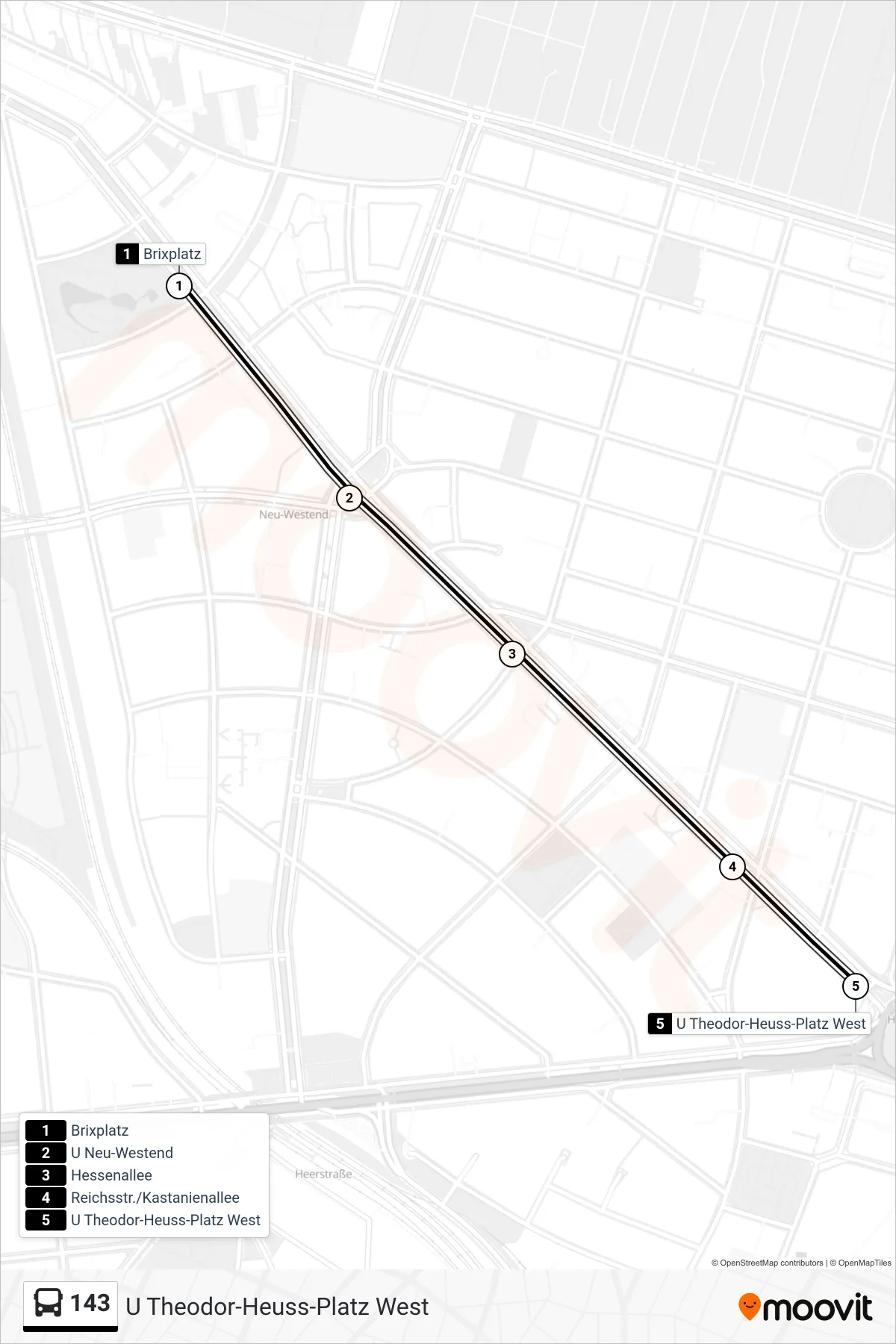 143 bus Line (U Theodor-Heuss-Platz West) route and stops on a map