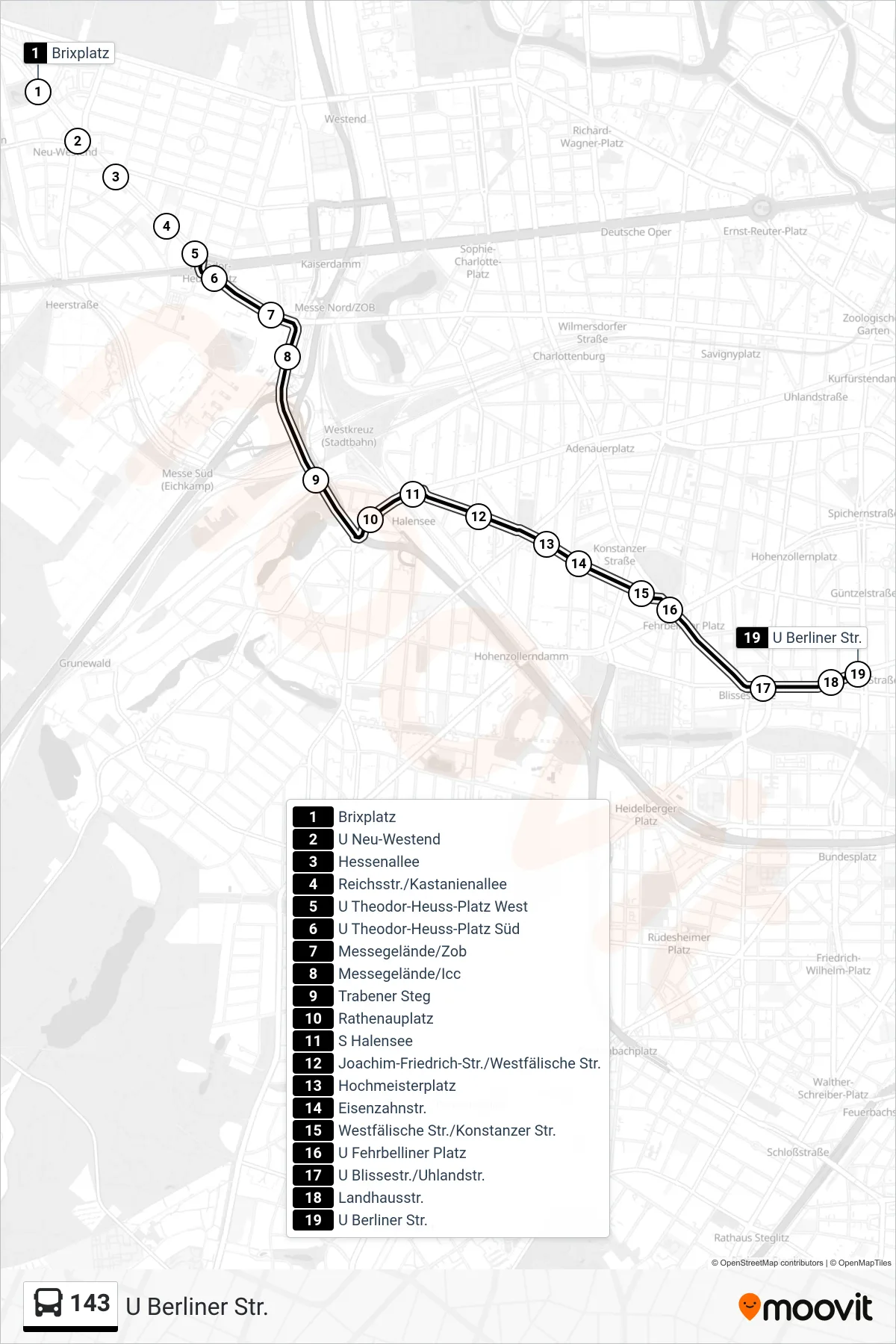 Linie 143 (Bus) Richtung U Berliner Str.: Route und Haltestellen auf der Karte