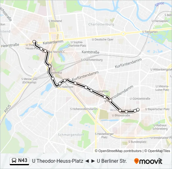 N43 Bus Line Map