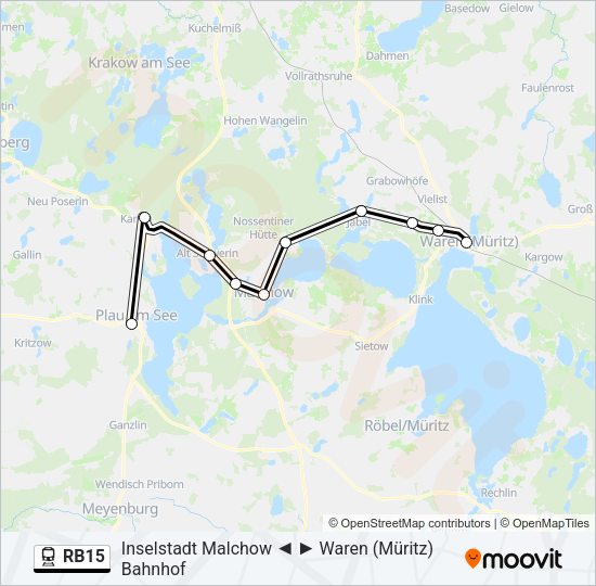 Поезд RB15: карта маршрута