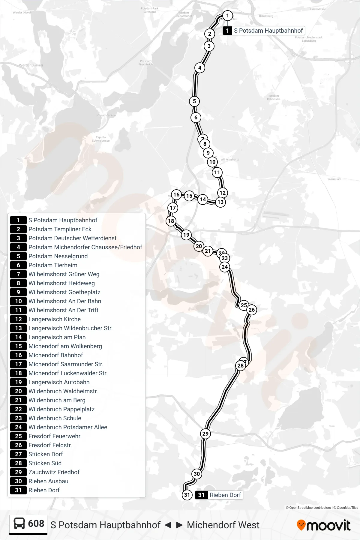 Linie 608 (Bus) Richtung Rieben Dorf: Route und Haltestellen auf der Karte