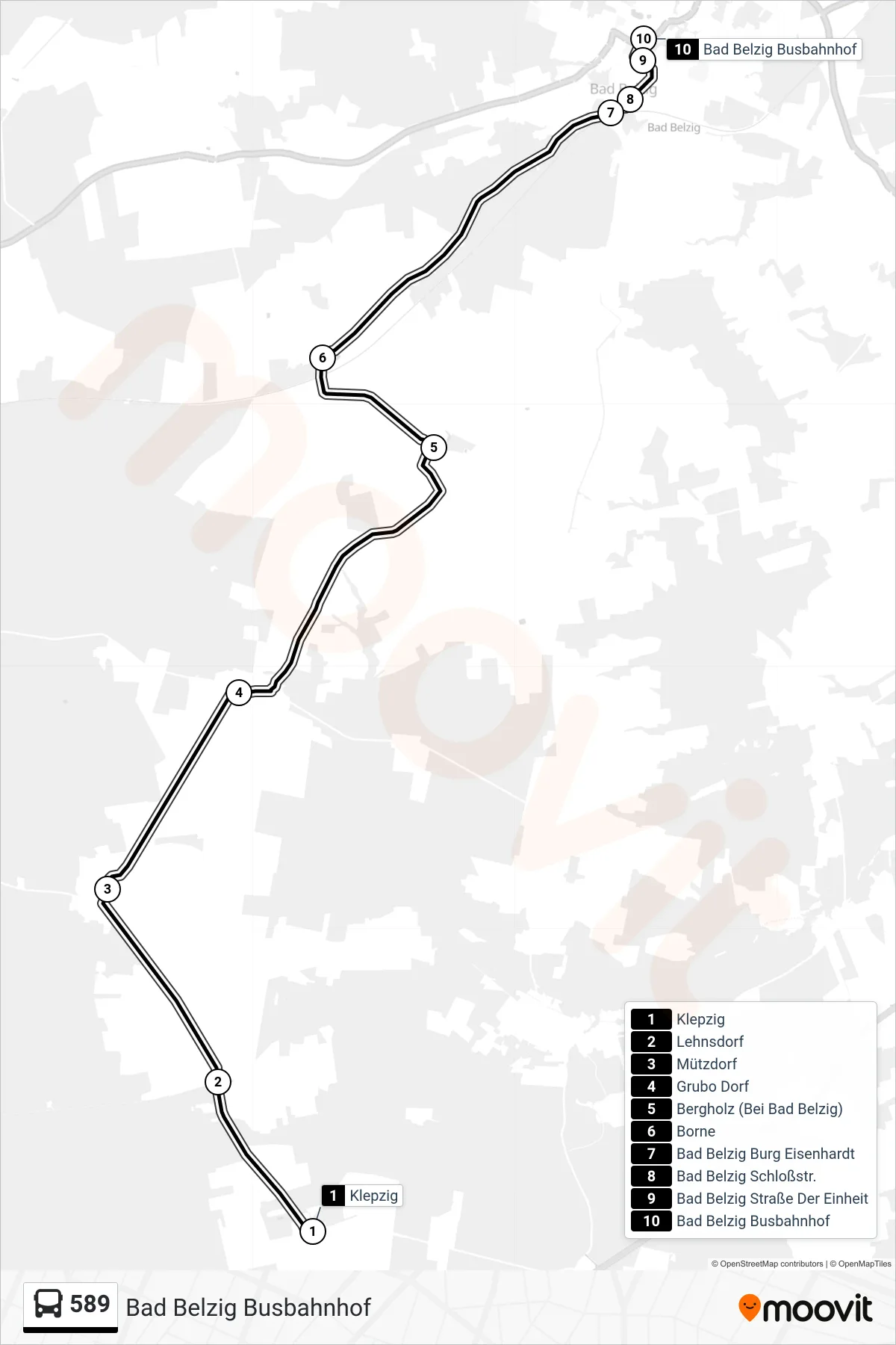 Linie 589 (Bus) Richtung Bad Belzig Busbahnhof: Route und Haltestellen auf der Karte