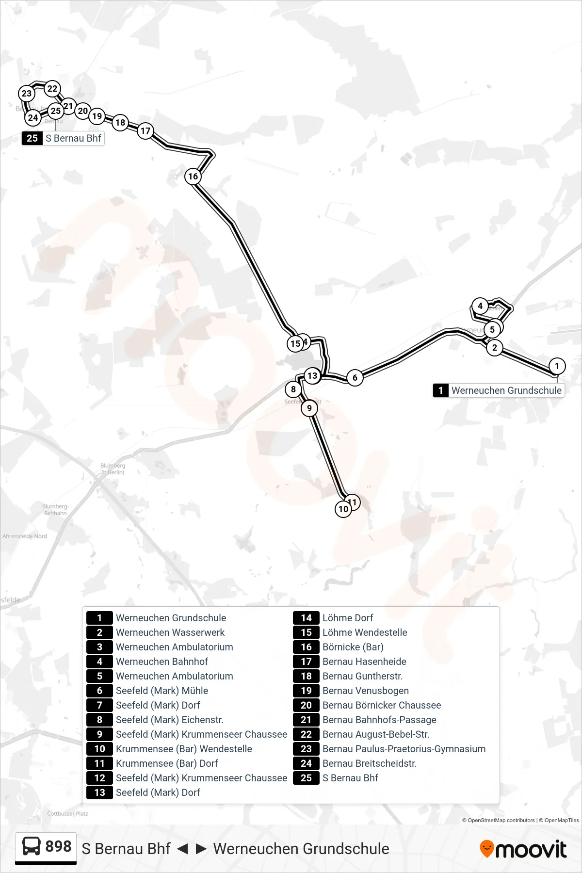 Linie 898 (Bus) Richtung S Bernau Bhf: Route und Haltestellen auf der Karte
