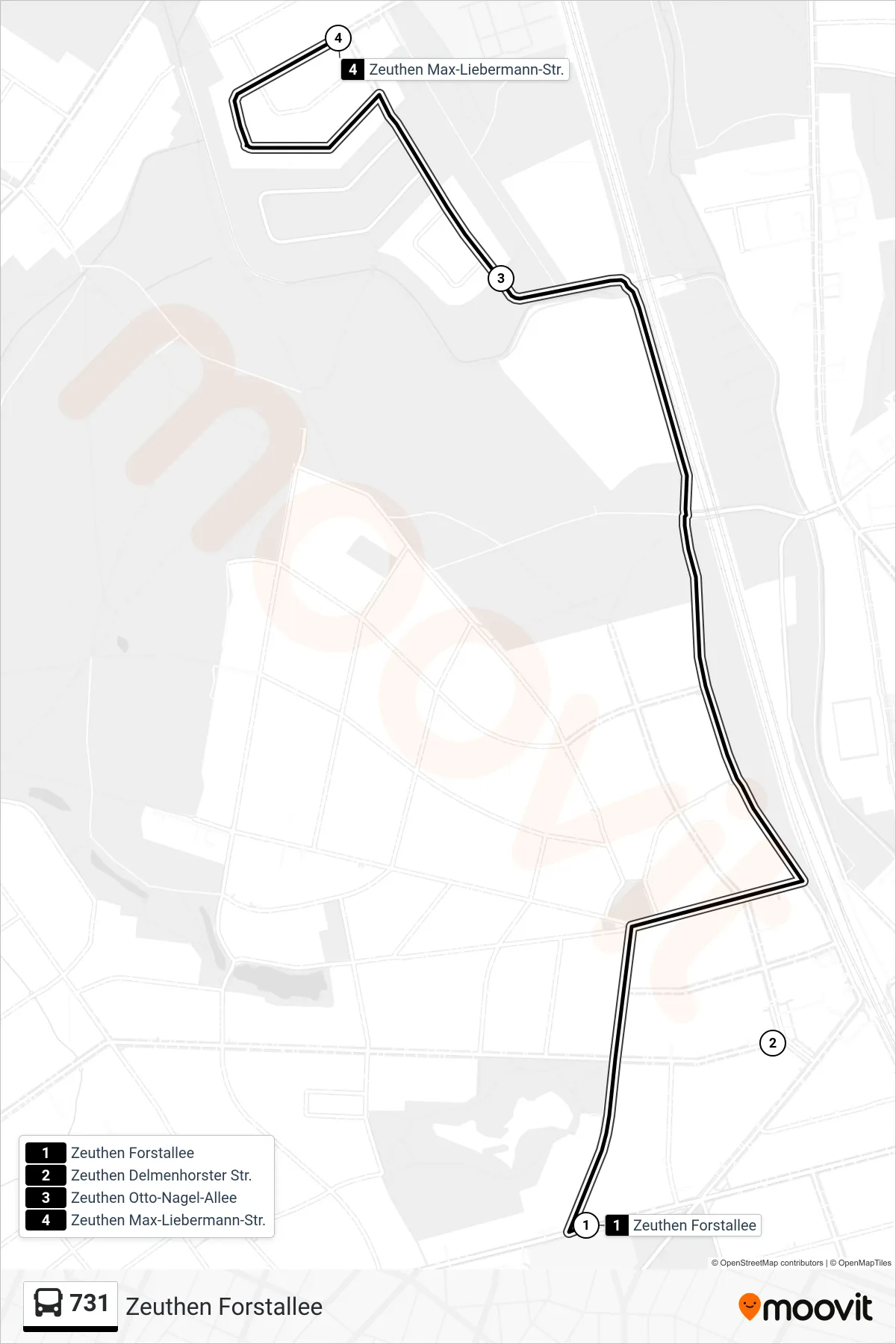 Linie 731 (Bus) Richtung Zeuthen Forstallee: Route und Haltestellen auf der Karte