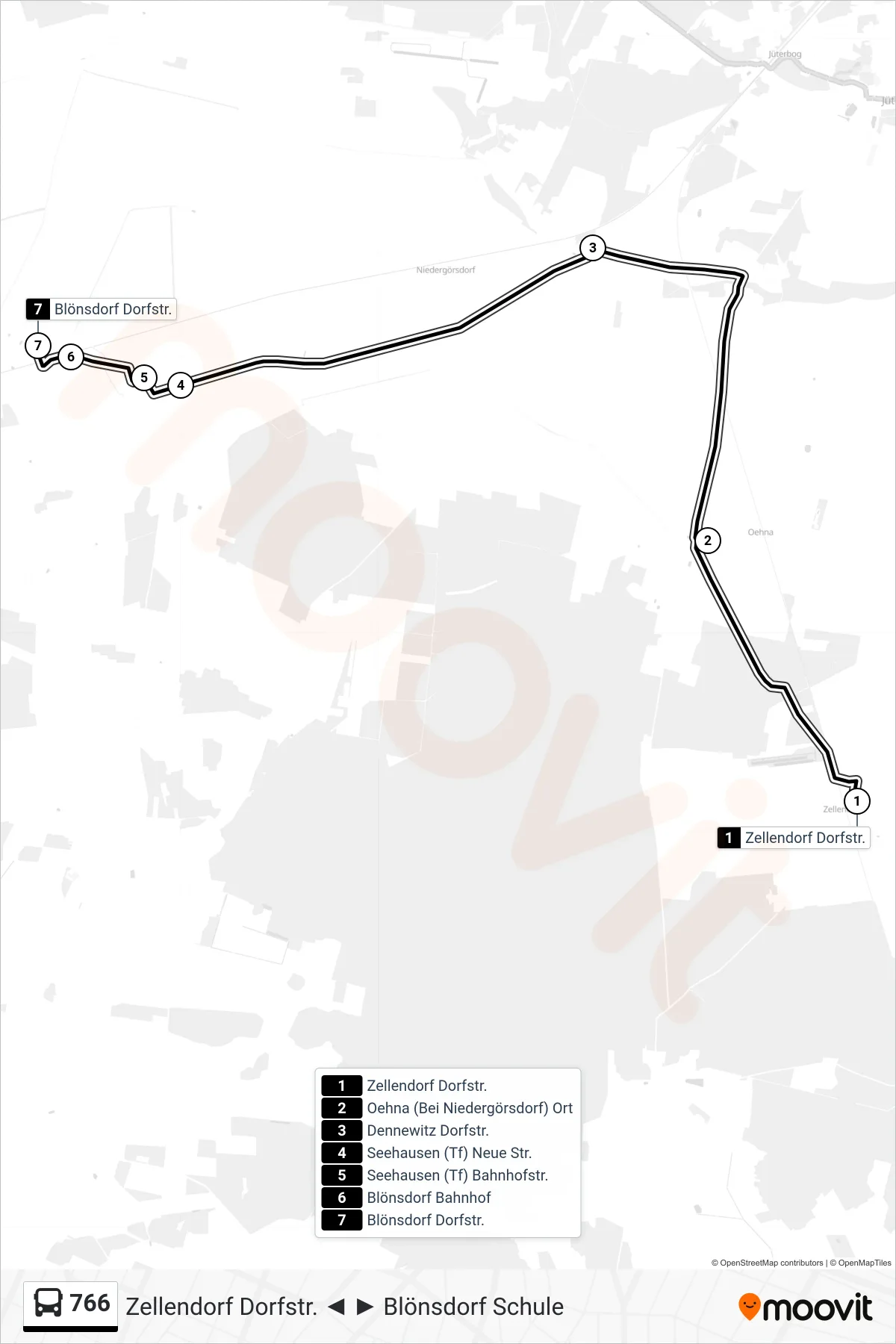 Linie 766 (Bus) Richtung Blönsdorf Dorfstr.: Route und Haltestellen auf der Karte