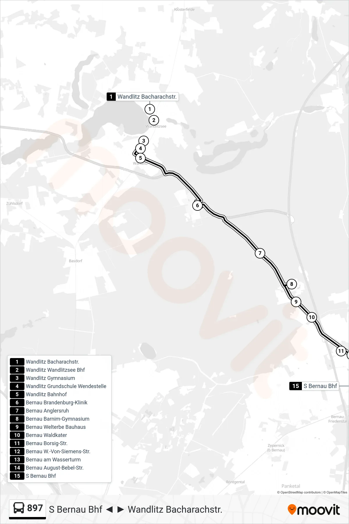 Linie 897 (Bus) Richtung S Bernau Bhf: Route und Haltestellen auf der Karte
