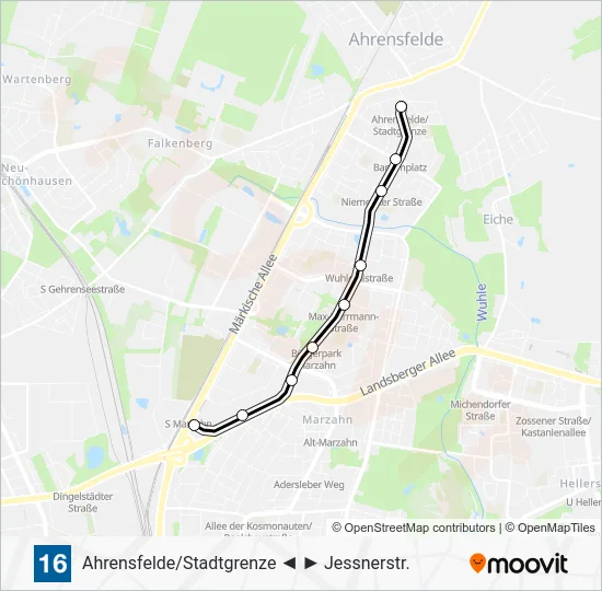 Трамвай 16: карта маршрута