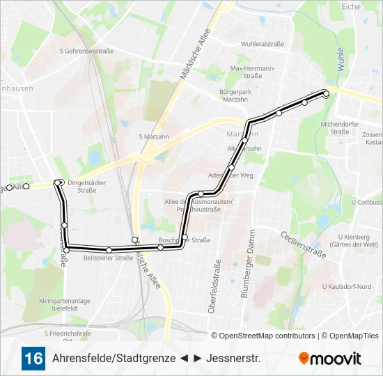 Трамвай 16: карта маршрута