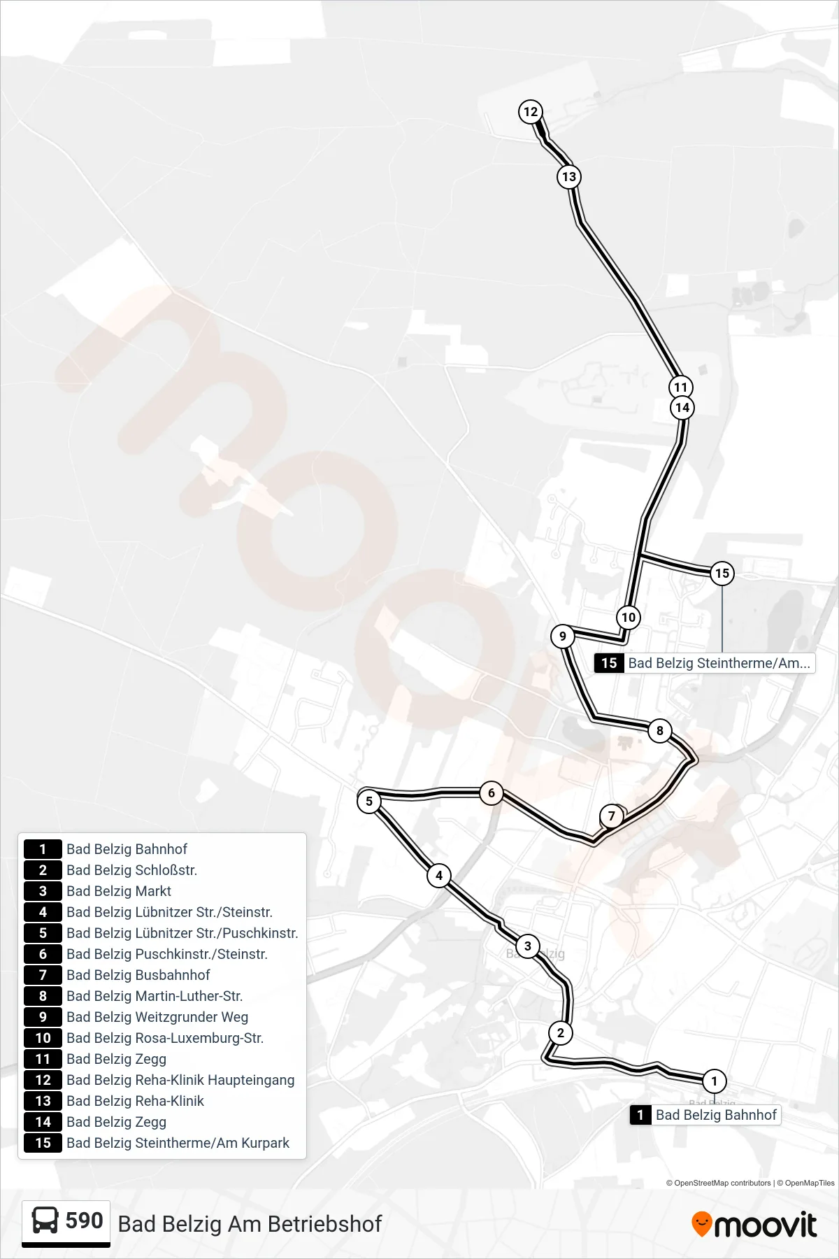 Linie 590 (Bus) Richtung Bad Belzig Steintherme/Am Kurpark: Route und Haltestellen auf der Karte