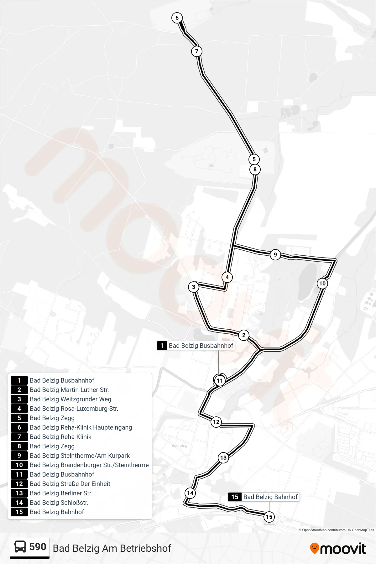Linie 590 (Bus) Richtung Bad Belzig Bahnhof: Route und Haltestellen auf der Karte