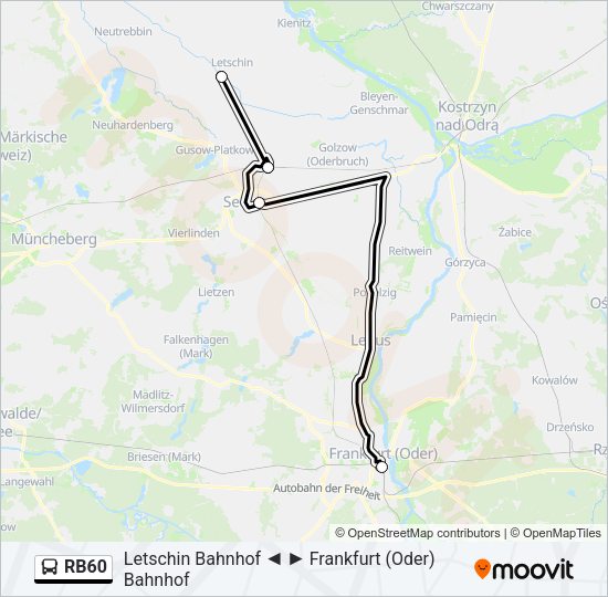Автобус RB60: карта маршрута