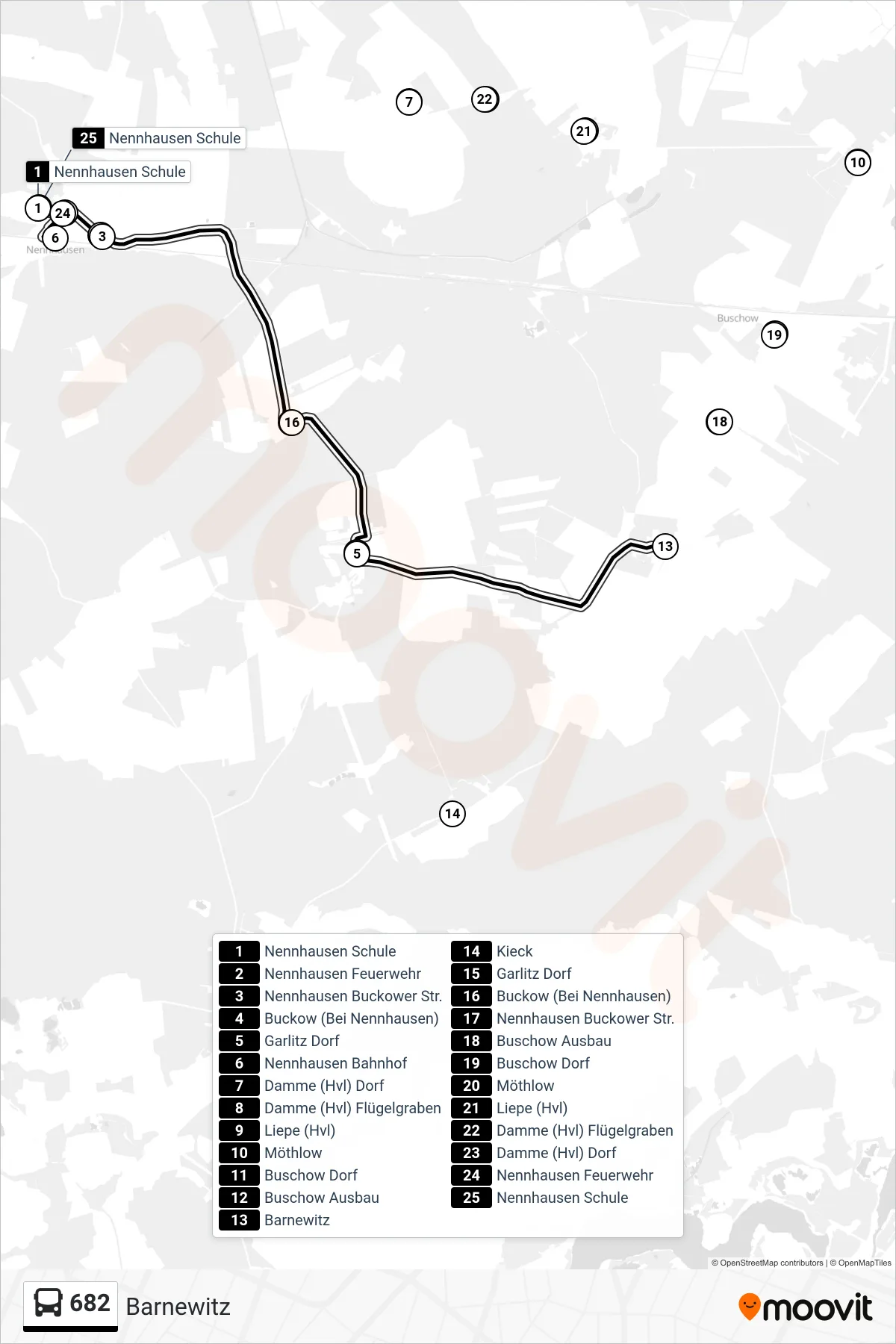 Linie 682 (Bus) Richtung Nennhausen Schule: Route und Haltestellen auf der Karte