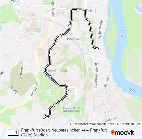 Трамвай 1: карта маршрута