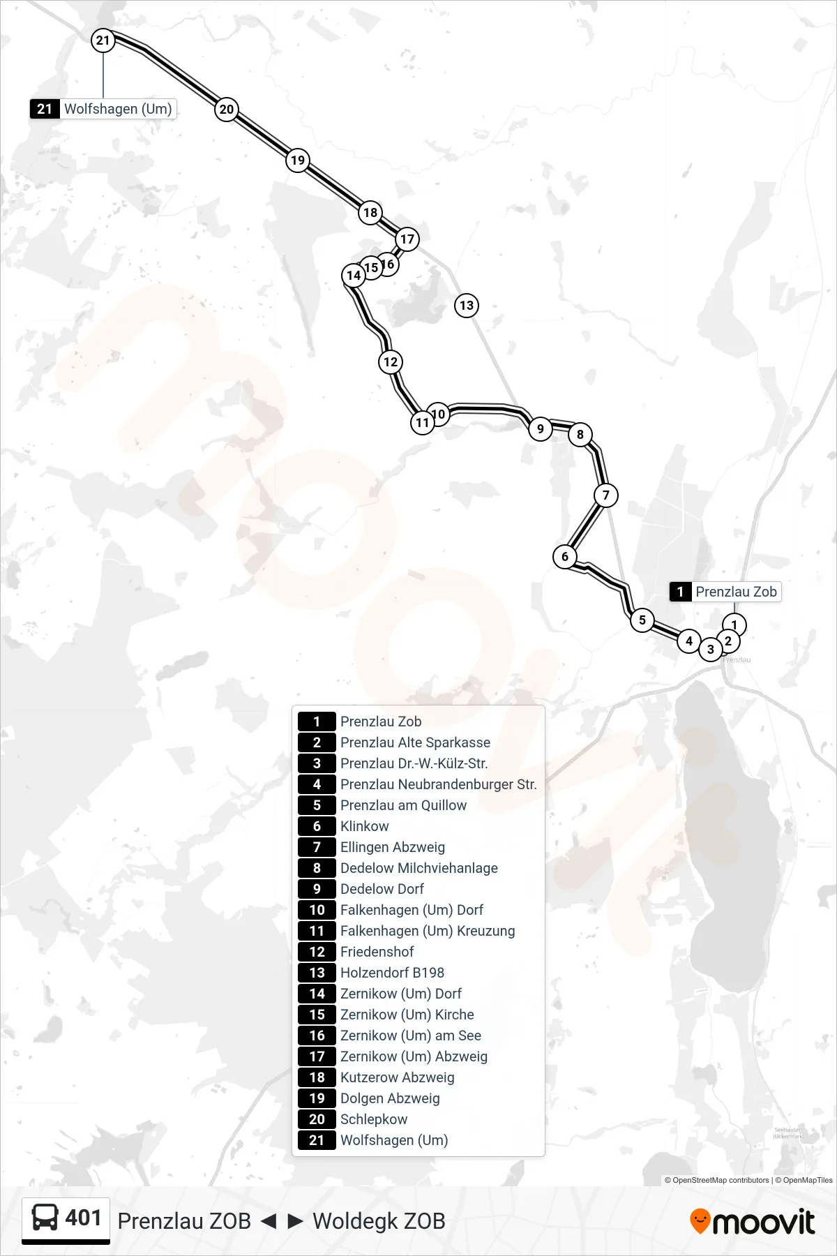 Linie 401 (Bus) Richtung Wolfshagen (Um): Route und Haltestellen auf der Karte