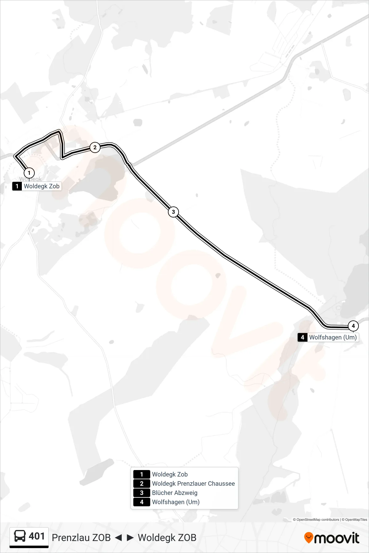 Linie 401 (Bus) Richtung Wolfshagen (Um): Route und Haltestellen auf der Karte
