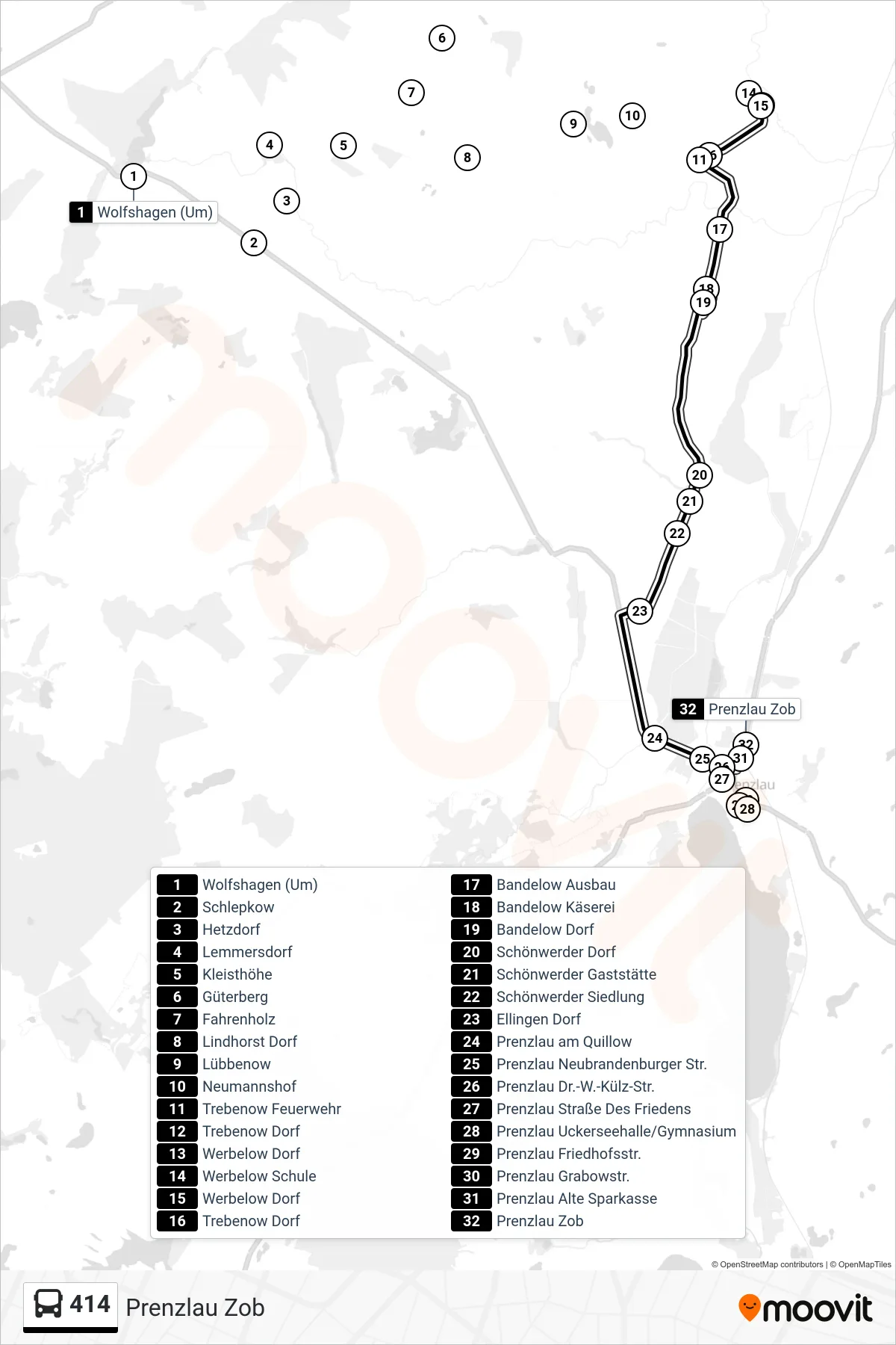 Linie 414 (Bus) Richtung Prenzlau Zob: Route und Haltestellen auf der Karte