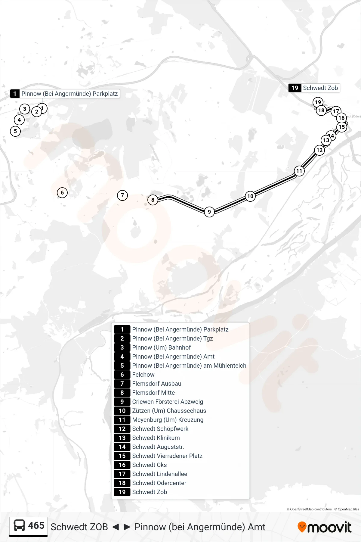 Linie 465 (Bus) Richtung Schwedt Zob: Route und Haltestellen auf der Karte