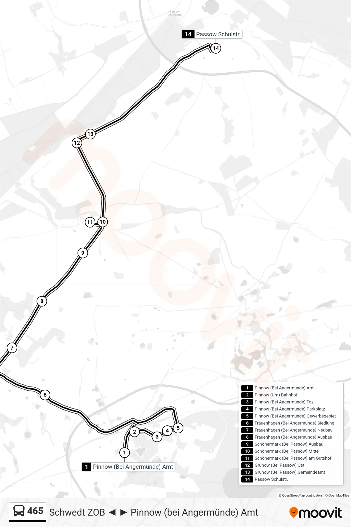 Linie 465 (Bus) Richtung Passow Schulstr.: Route und Haltestellen auf der Karte