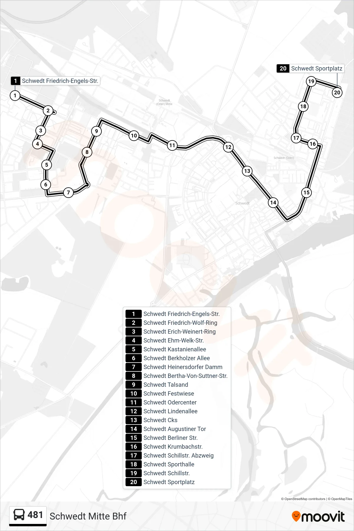 Linie 481 (Bus) Richtung Schwedt Sportplatz: Route und Haltestellen auf der Karte