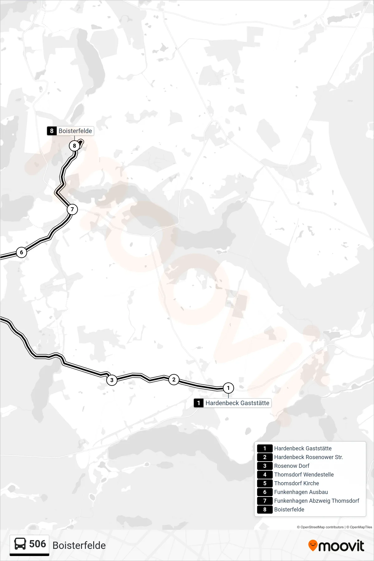 Linie 506 (Bus) Richtung Boisterfelde: Route und Haltestellen auf der Karte