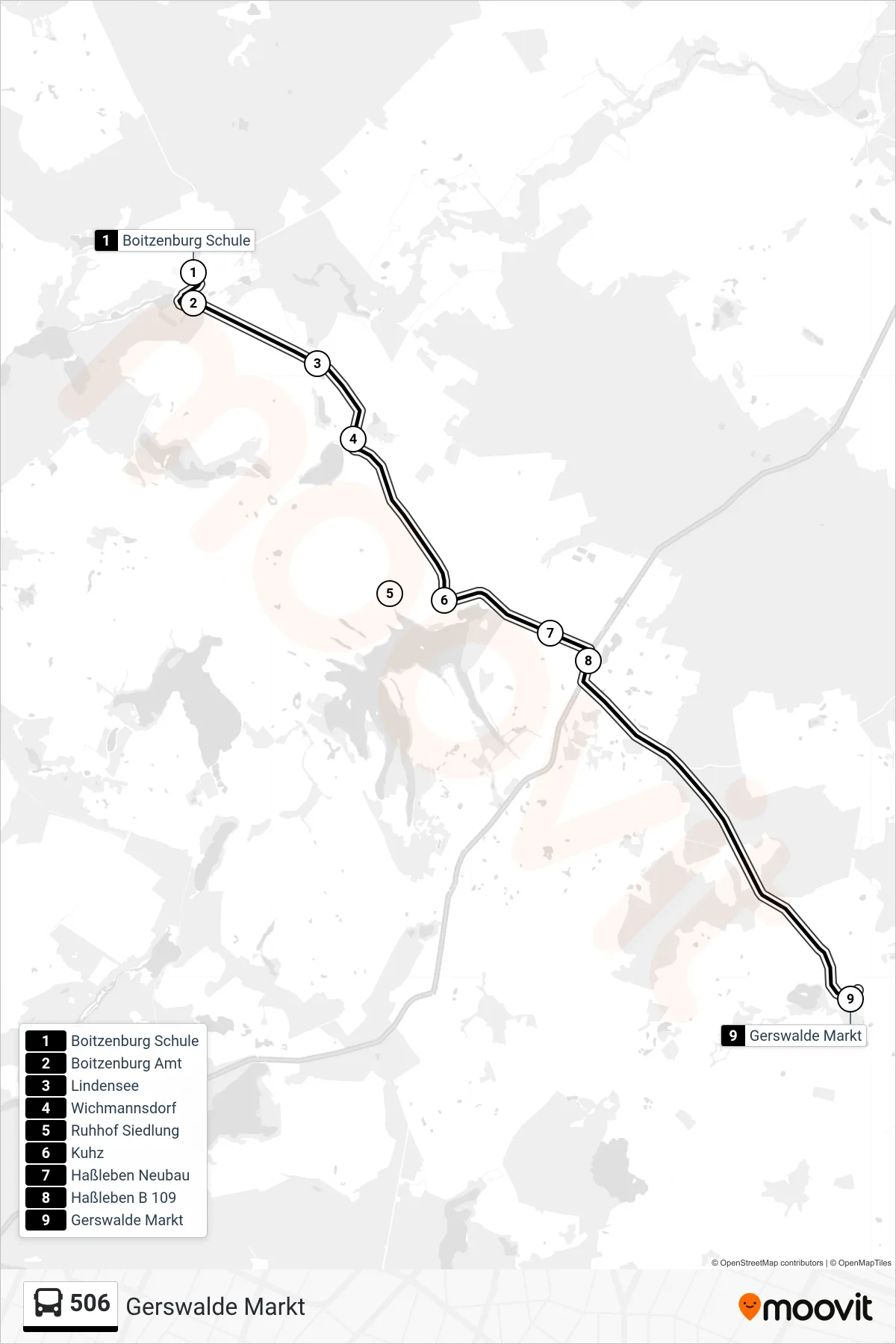 Linie 506 (Bus) Richtung Gerswalde Markt: Route und Haltestellen auf der Karte