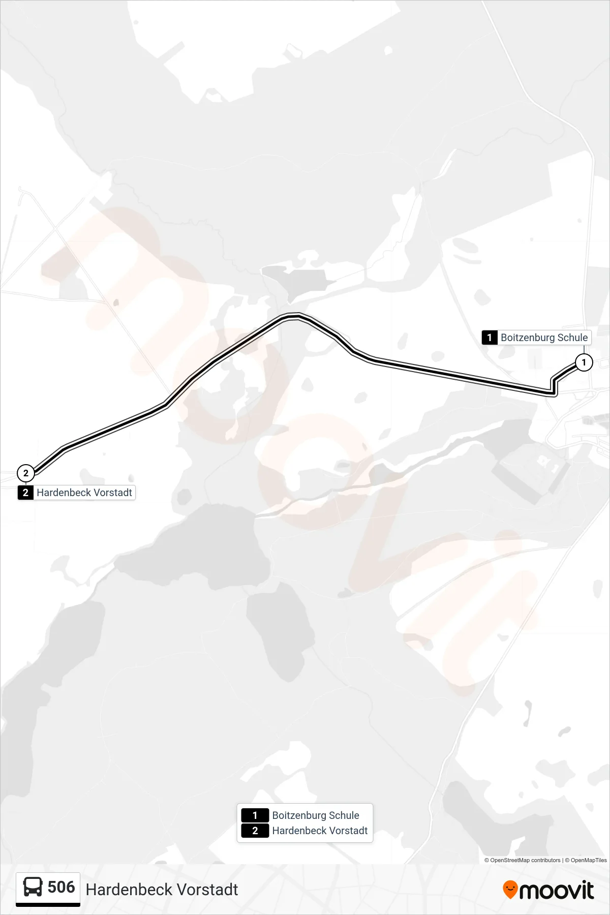 506 bus Line (Hardenbeck Vorstadt) route and stops on a map