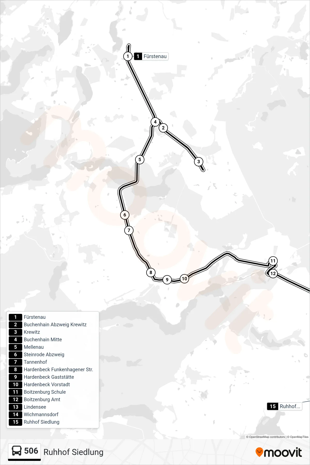 Linie 506 (Bus) Richtung Ruhhof Siedlung: Route und Haltestellen auf der Karte