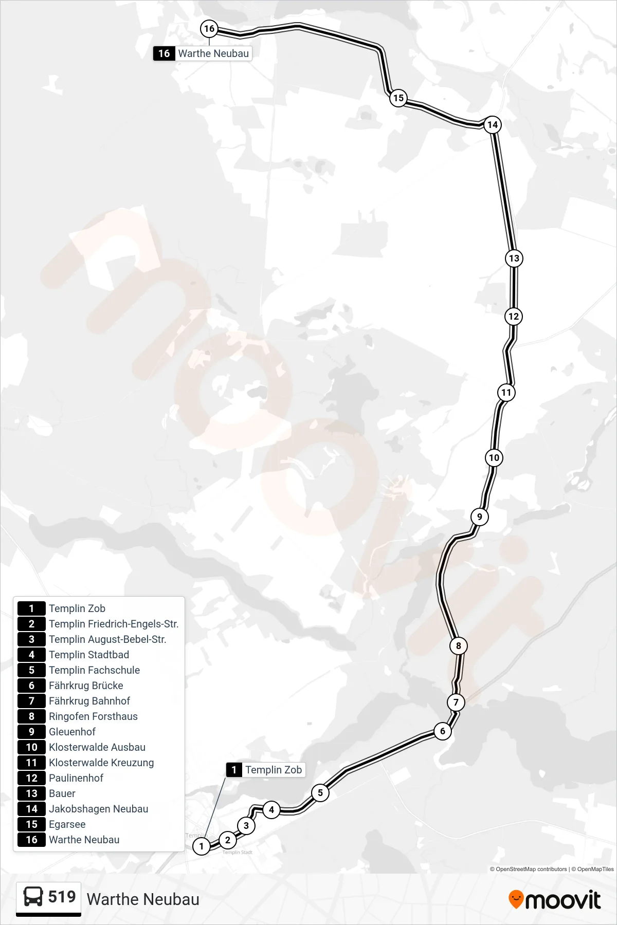 Linie 519 (Bus) Richtung Warthe Neubau: Route und Haltestellen auf der Karte