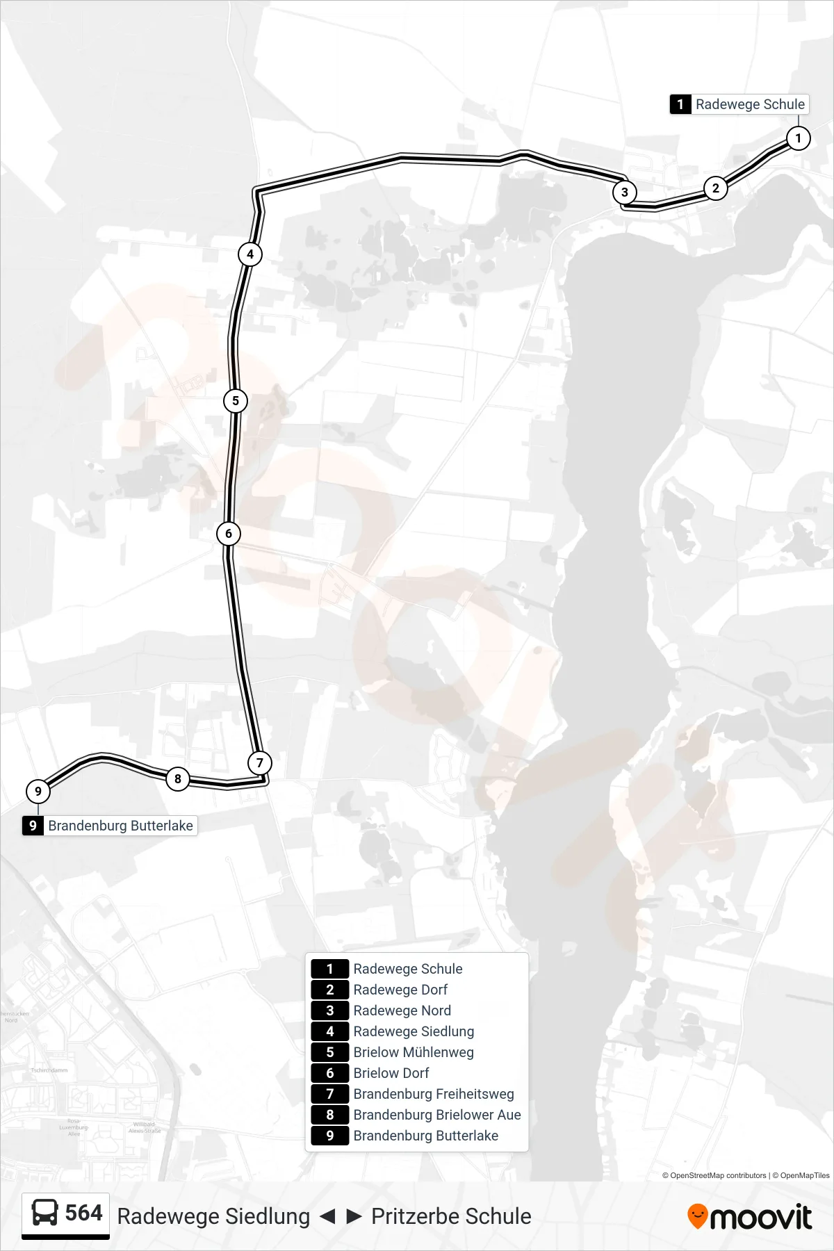 Linie 564 (Bus) Richtung Brandenburg Butterlake: Route und Haltestellen auf der Karte
