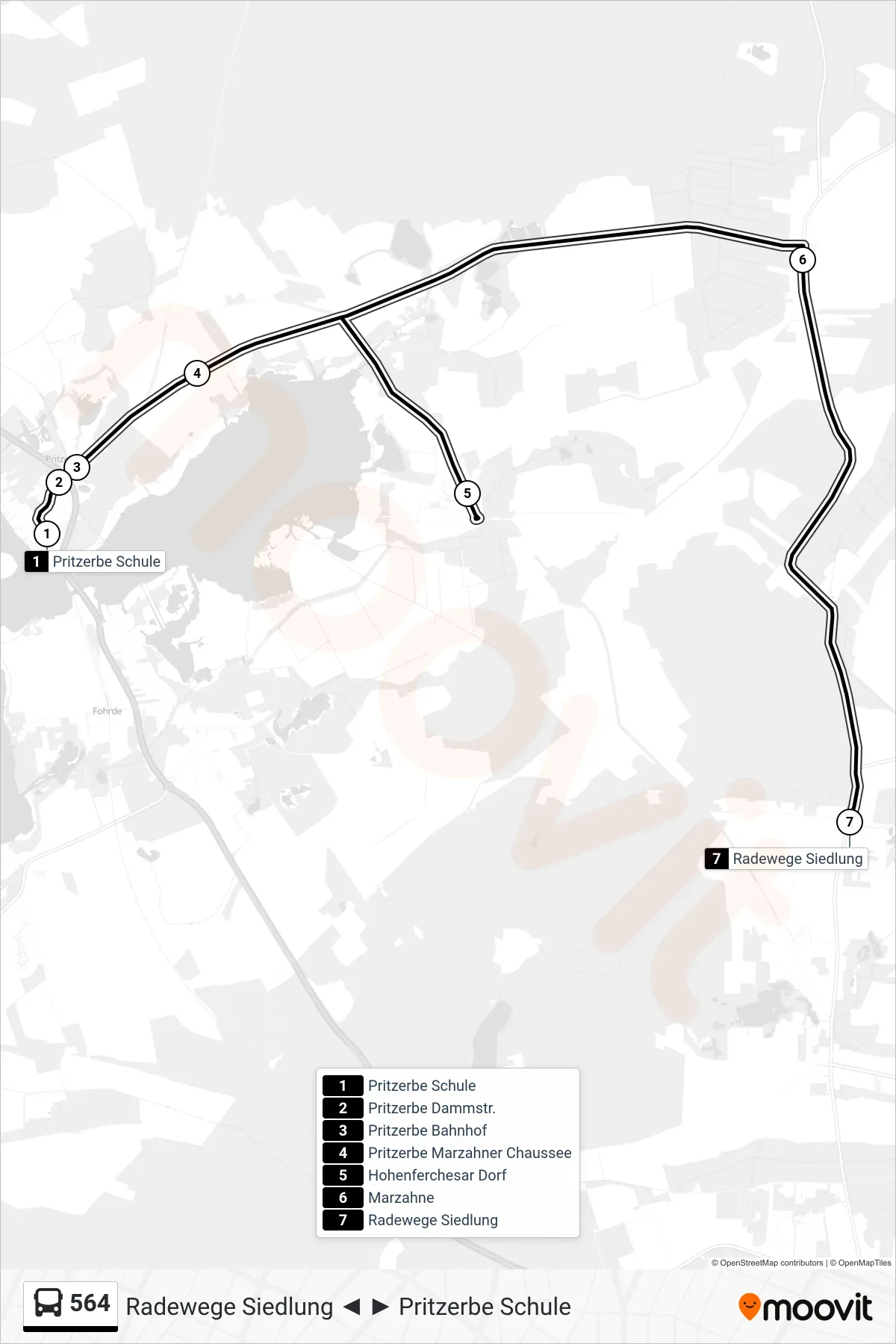 Linie 564 (Bus) Richtung Radewege Siedlung: Route und Haltestellen auf der Karte