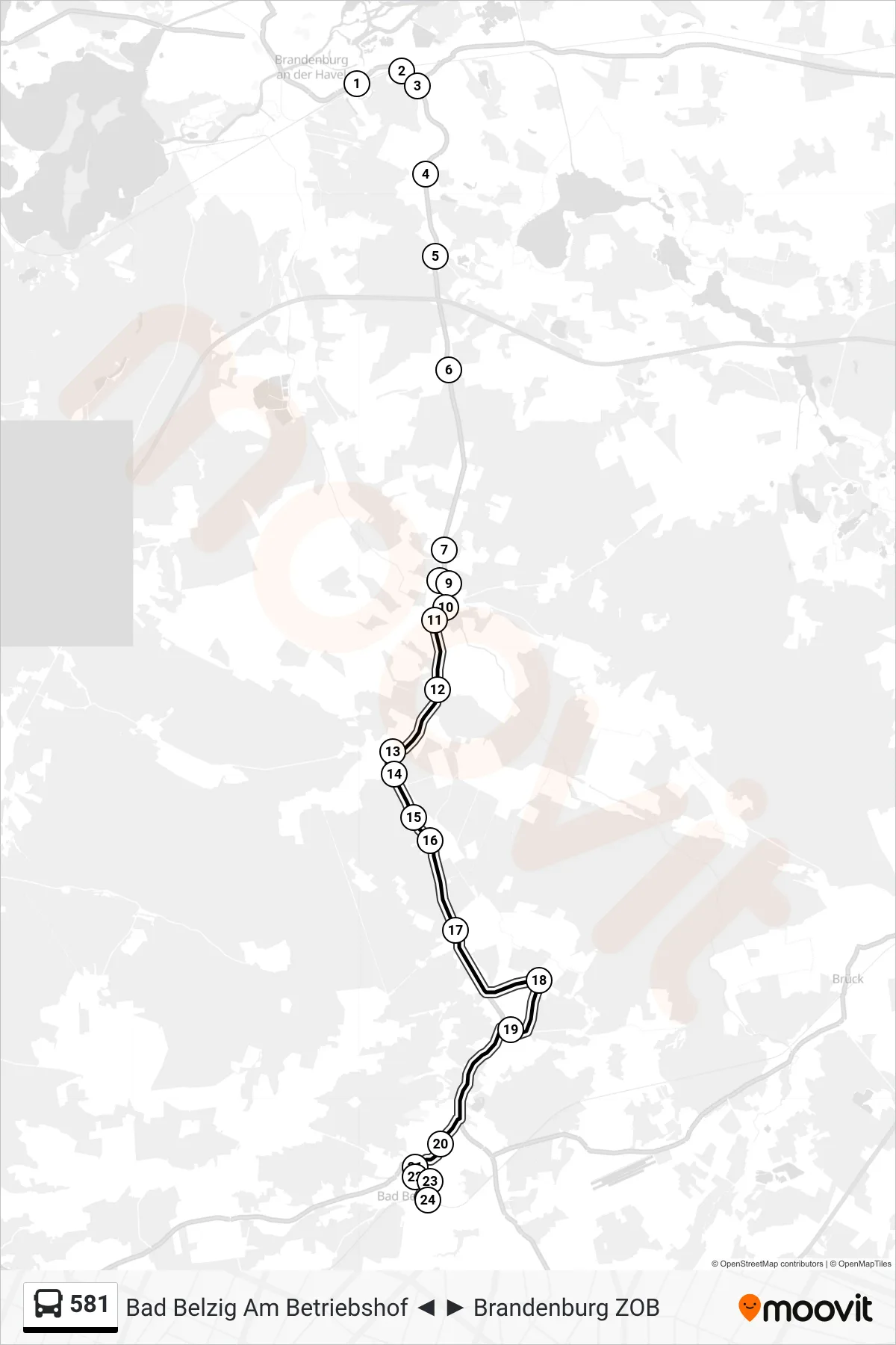 Linie 581 (Bus) Richtung Bad Belzig Bahnhof: Route und Haltestellen auf der Karte