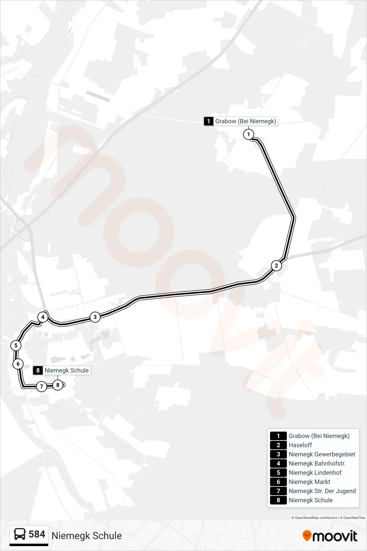 Linie 584 (Bus) Richtung Niemegk Schule: Route und Haltestellen auf der Karte