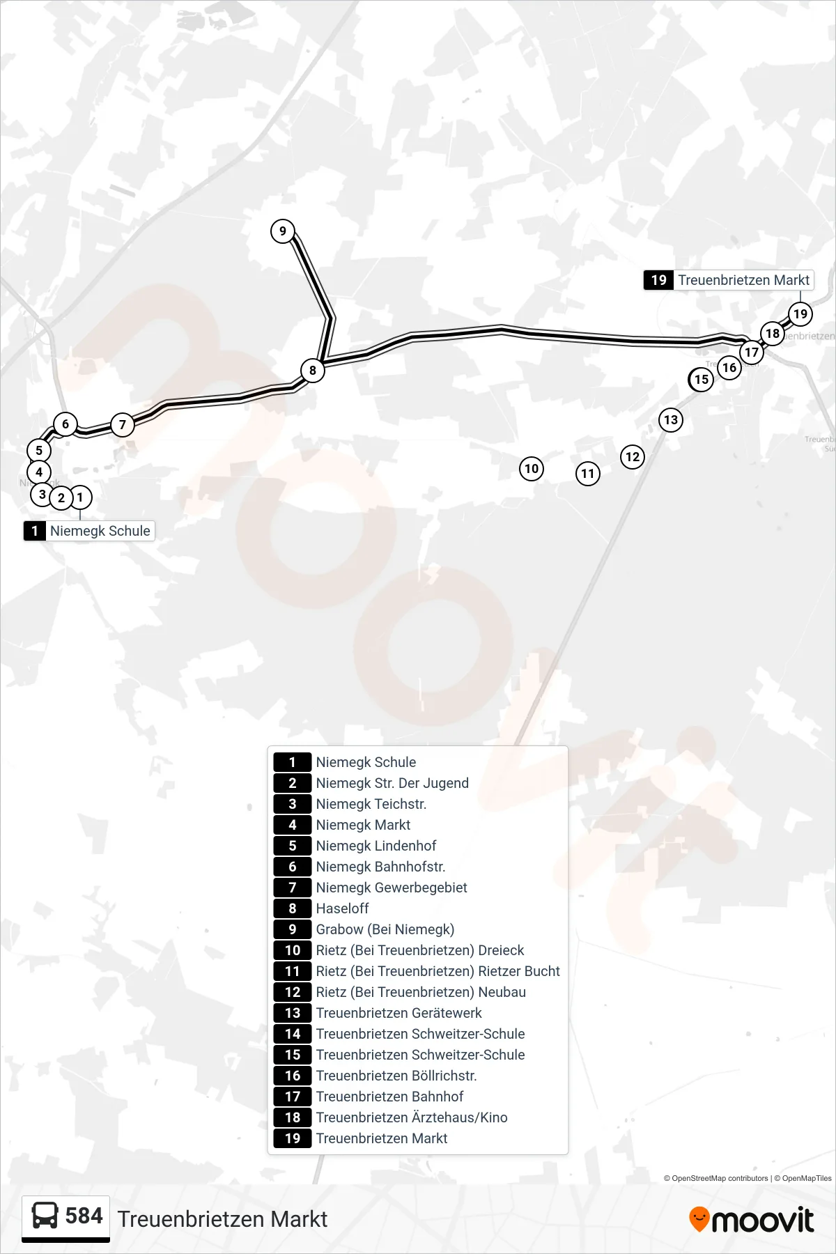 Linie 584 (Bus) Richtung Treuenbrietzen Markt: Route und Haltestellen auf der Karte