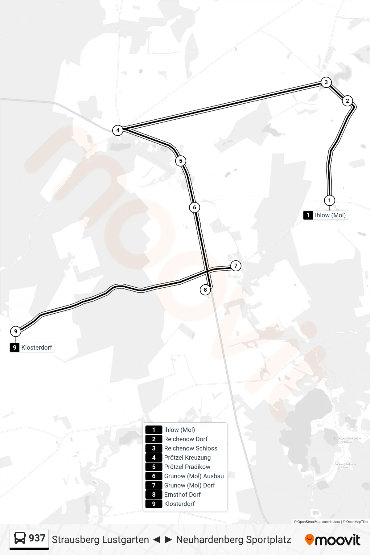 Linie 937 (Bus) Richtung Klosterdorf: Route und Haltestellen auf der Karte