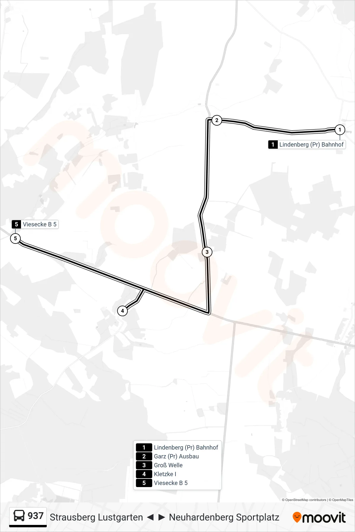 Linie 937 (Bus) Richtung Viesecke B 5: Route und Haltestellen auf der Karte