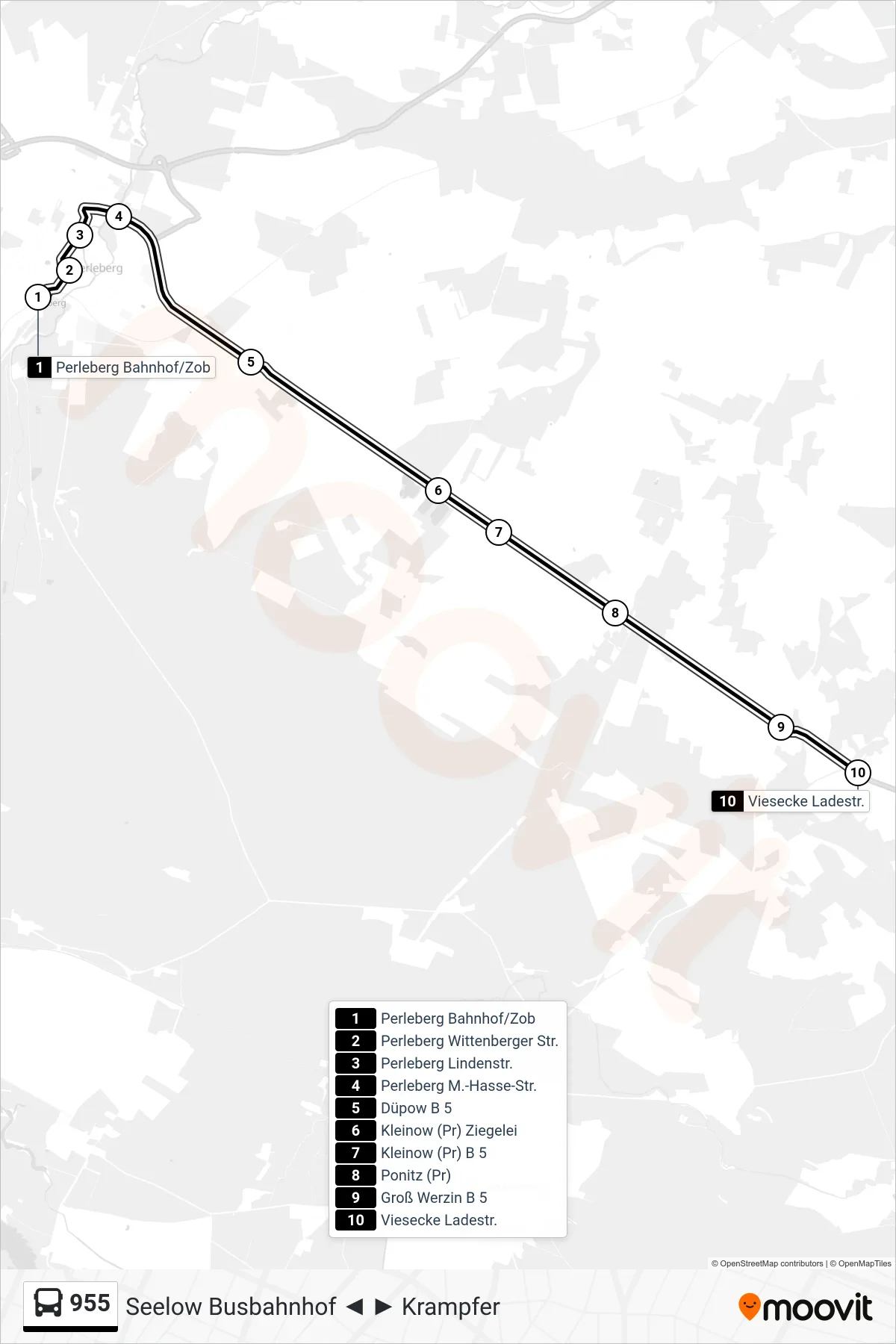 Linie 955 (Bus) Richtung Viesecke Ladestr.: Route und Haltestellen auf der Karte
