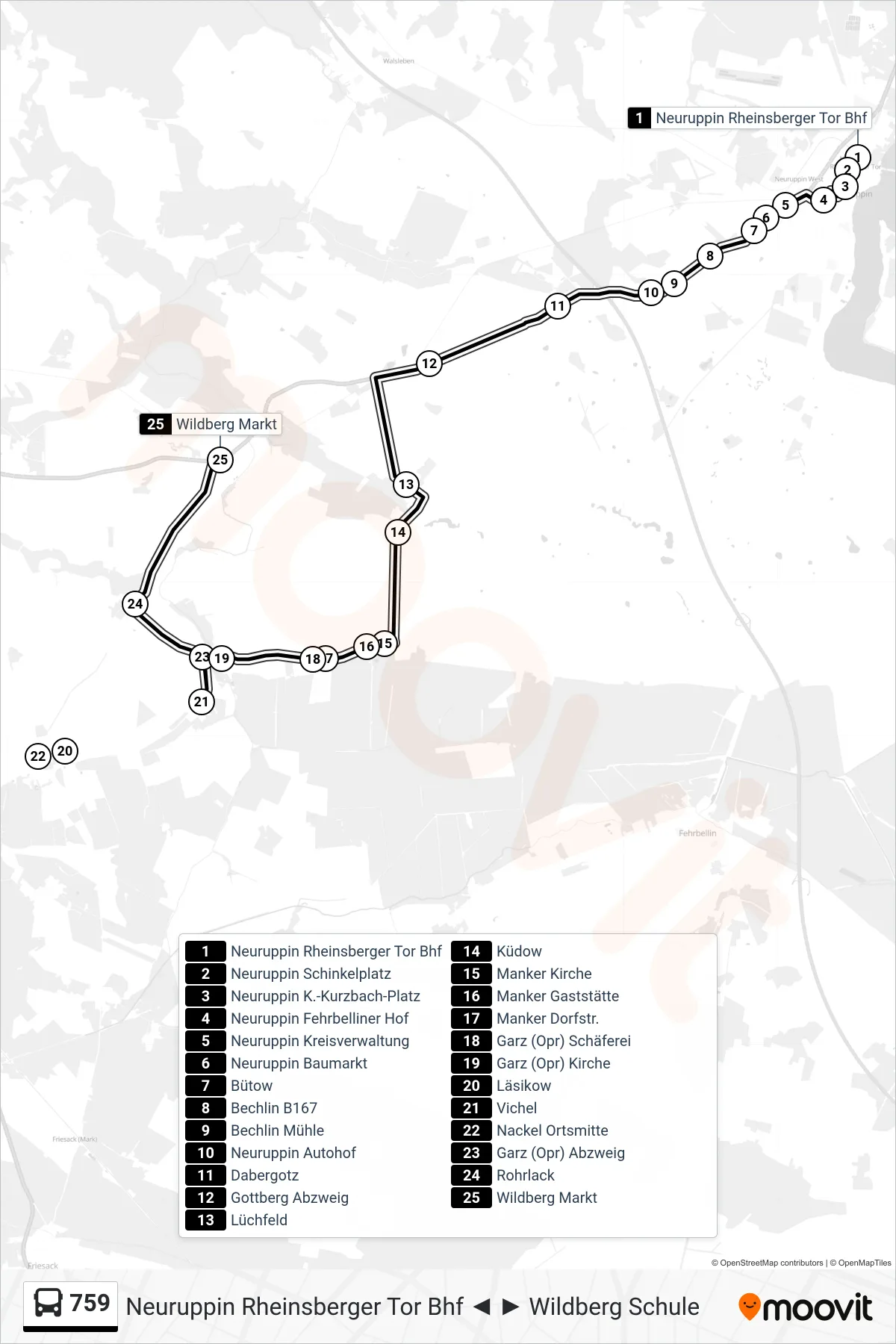 Linie 759 (Bus) Richtung Wildberg Markt: Route und Haltestellen auf der Karte