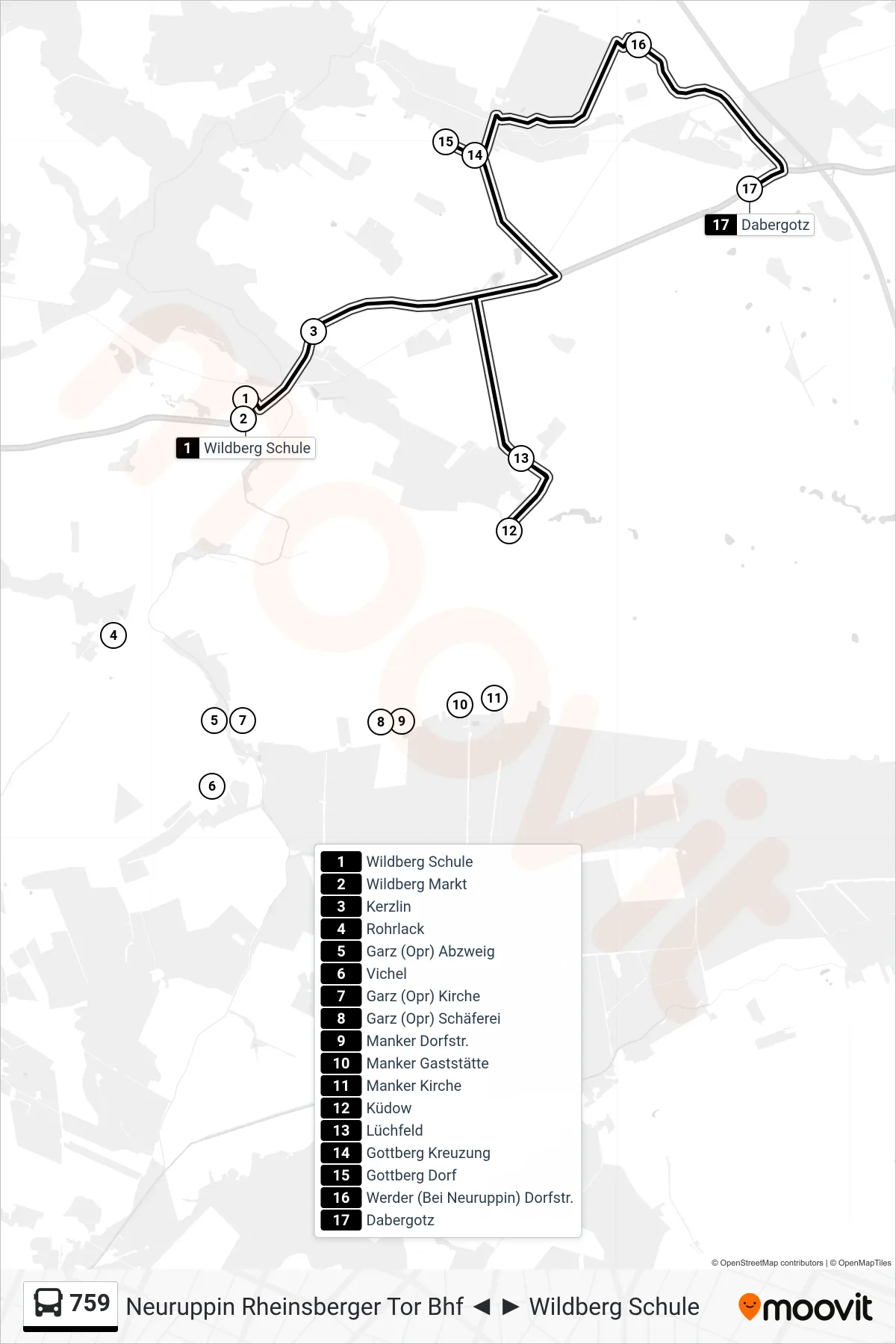 Linie 759 (Bus) Richtung Dabergotz: Route und Haltestellen auf der Karte