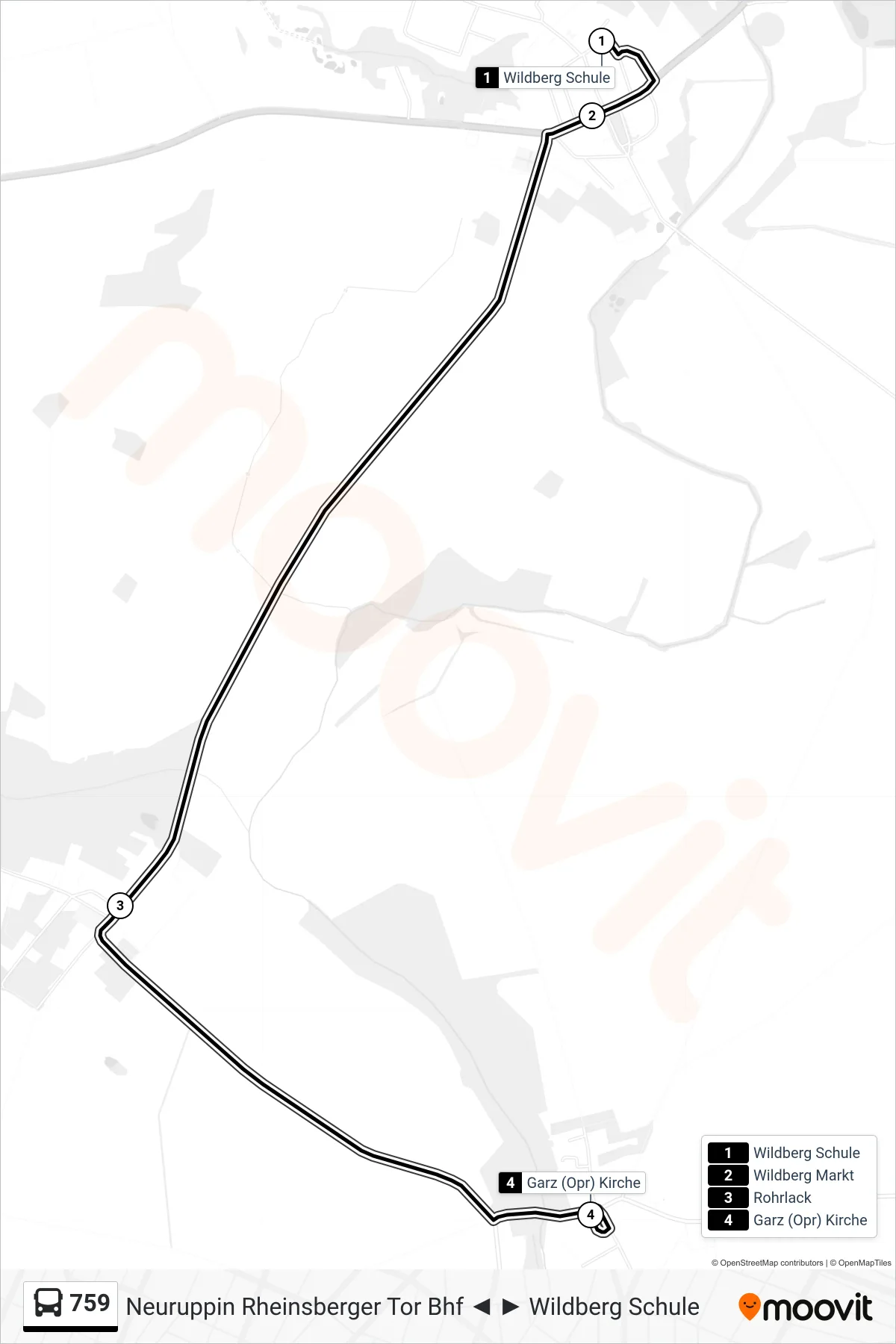 Linie 759 (Bus) Richtung Garz (Opr) Kirche: Route und Haltestellen auf der Karte