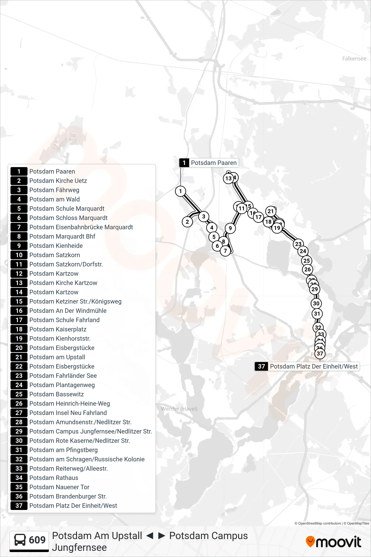 609 bus Line (Potsdam Platz Der Einheit/West) route and stops on a map