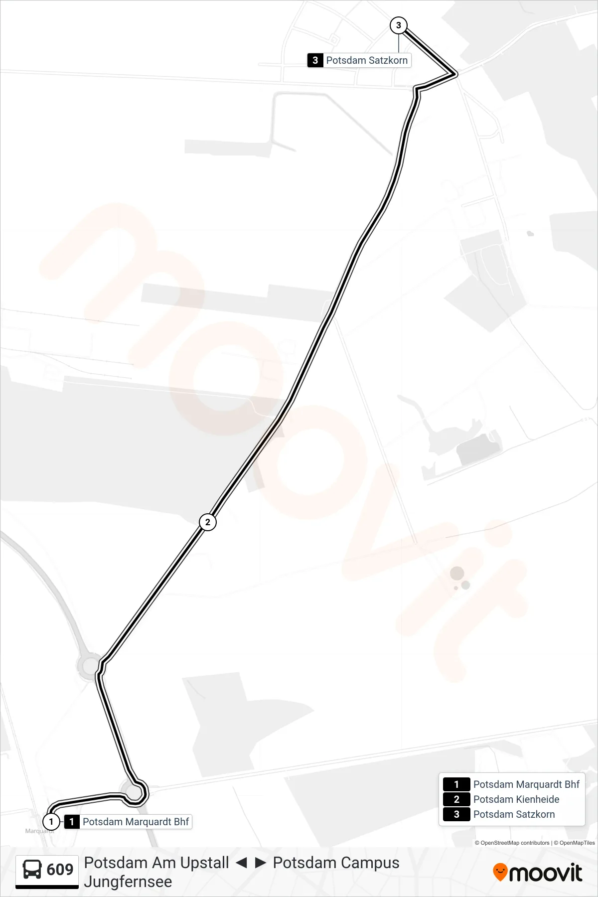 Linie 609 (Bus) Richtung Potsdam Satzkorn: Route und Haltestellen auf der Karte