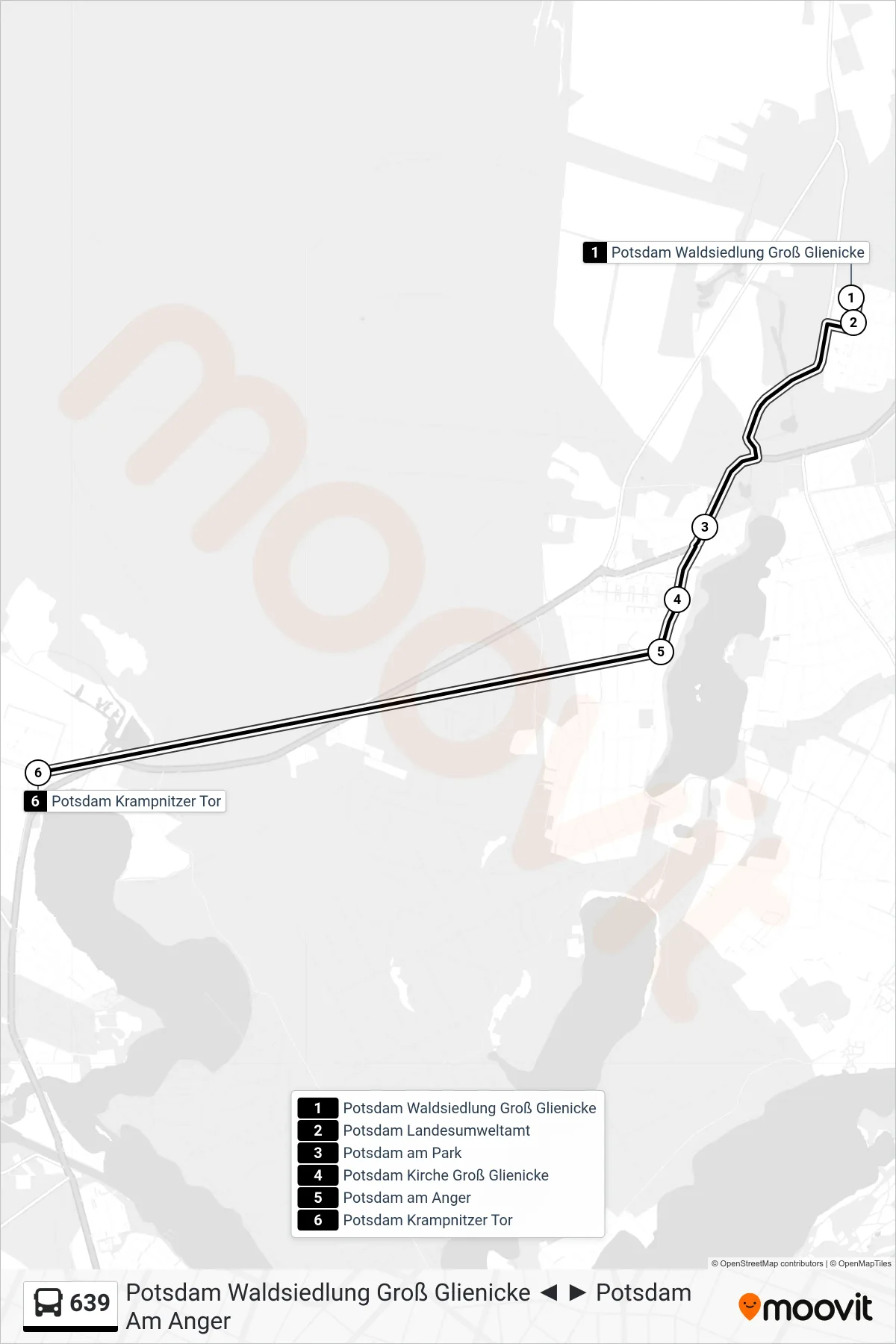 639 bus Line (Potsdam Krampnitzer Tor) route and stops on a map