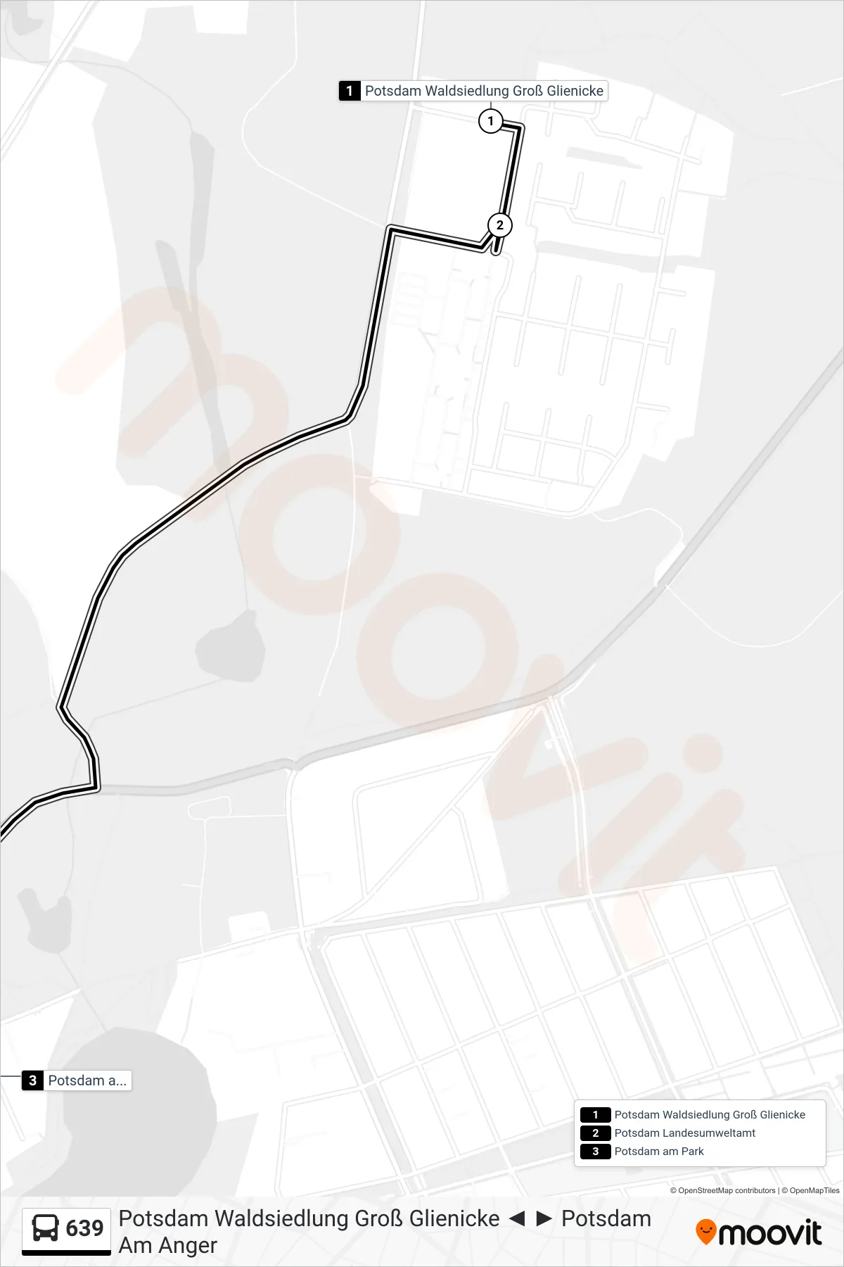 Linie 639 (Bus) Richtung Potsdam am Park: Route und Haltestellen auf der Karte