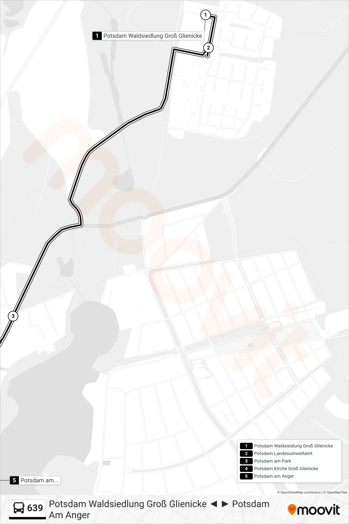 Linie 639 (Bus) Richtung Potsdam am Anger: Route und Haltestellen auf der Karte