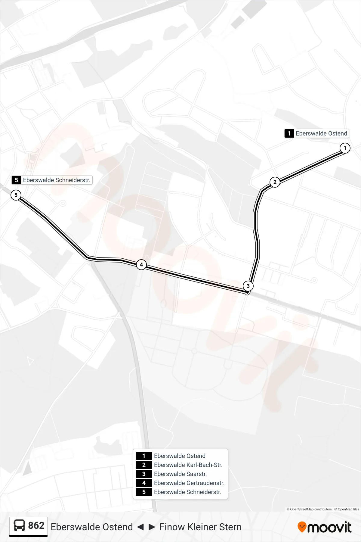 Linie 862 (Bus) Richtung Eberswalde Schneiderstr.: Route und Haltestellen auf der Karte