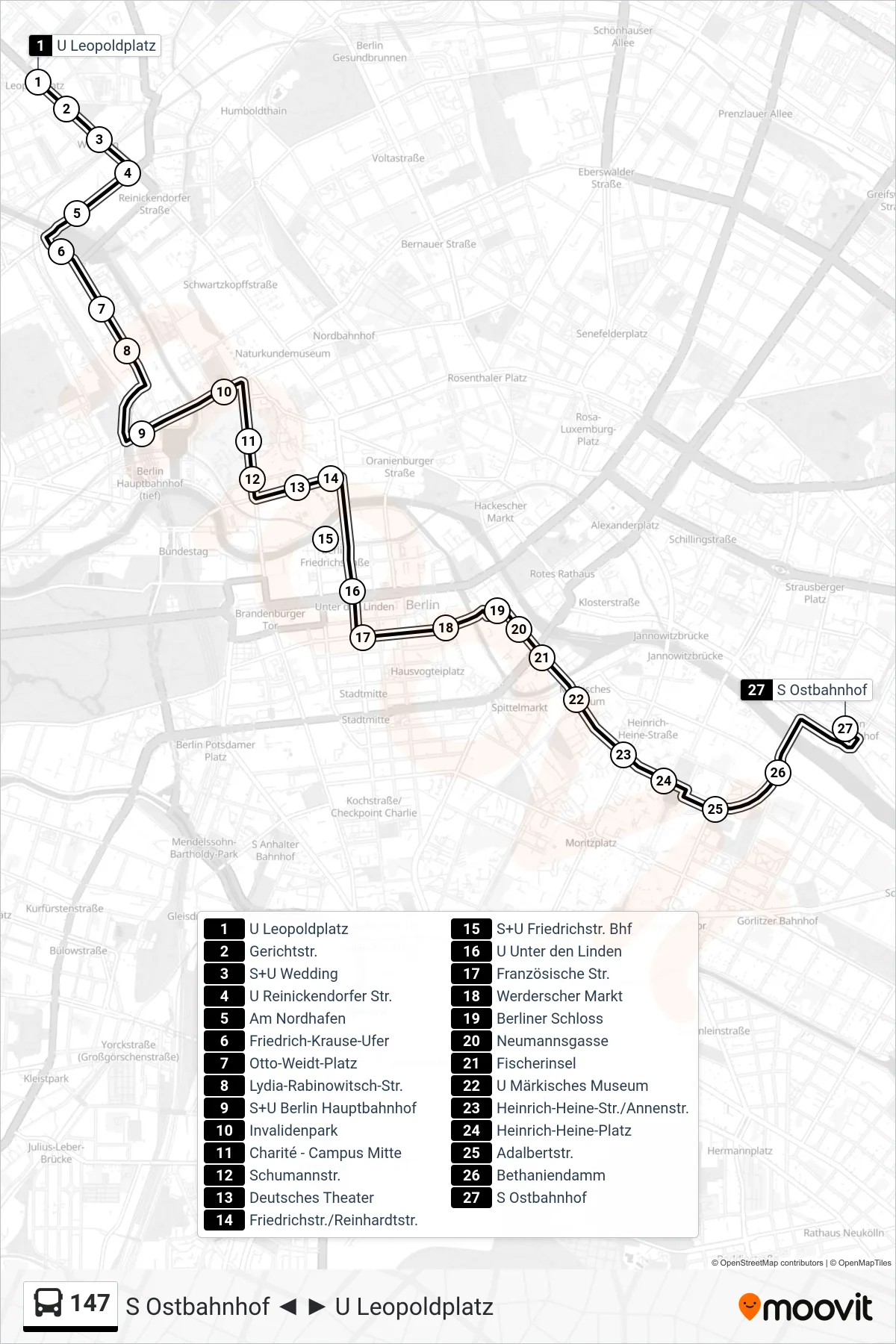 Linie 147 (Bus) Richtung S Ostbahnhof: Route und Haltestellen auf der Karte